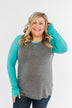 Season Awaits Long Sleeve Raglan Top- Turquoise