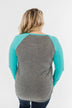 Season Awaits Long Sleeve Raglan Top- Turquoise