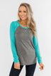 Season Awaits Long Sleeve Raglan Top- Turquoise