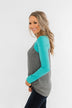 Season Awaits Long Sleeve Raglan Top- Turquoise