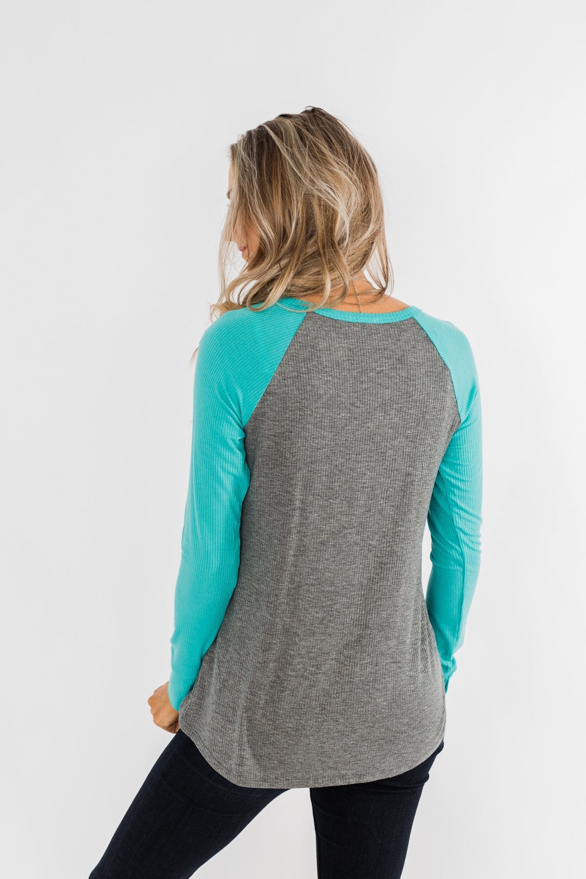 Season Awaits Long Sleeve Raglan Top- Turquoise – The Pulse Boutique