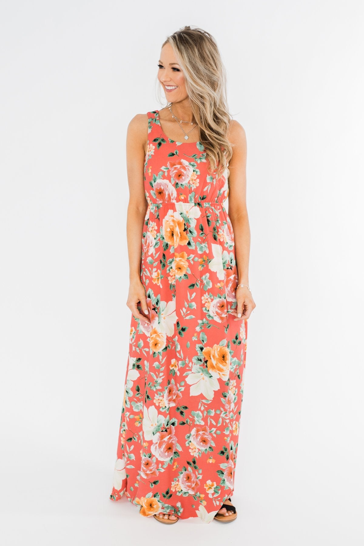 Floral Maxi Dress- Coral