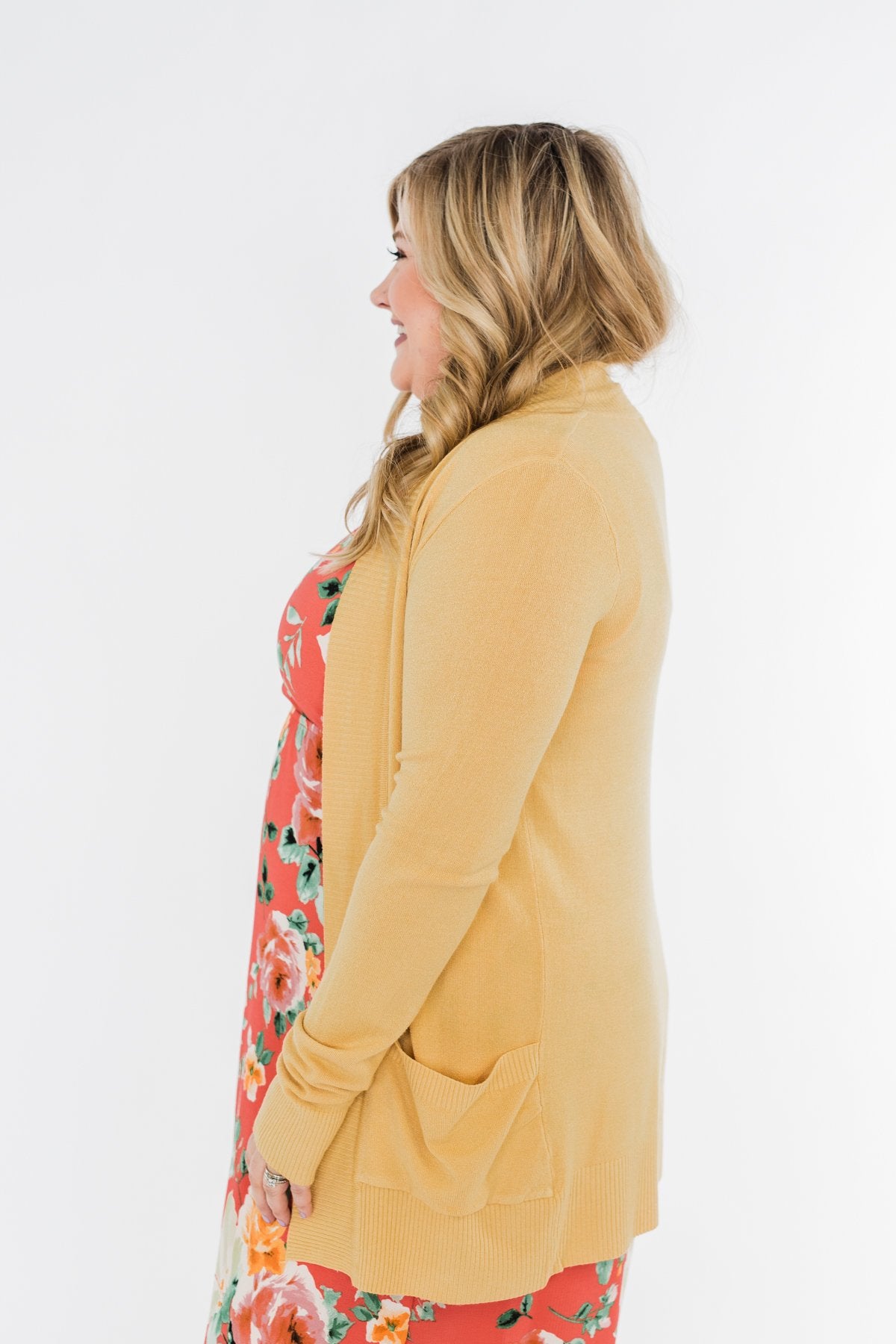 Light Weight Open Front Cardigan- Golden Yellow
