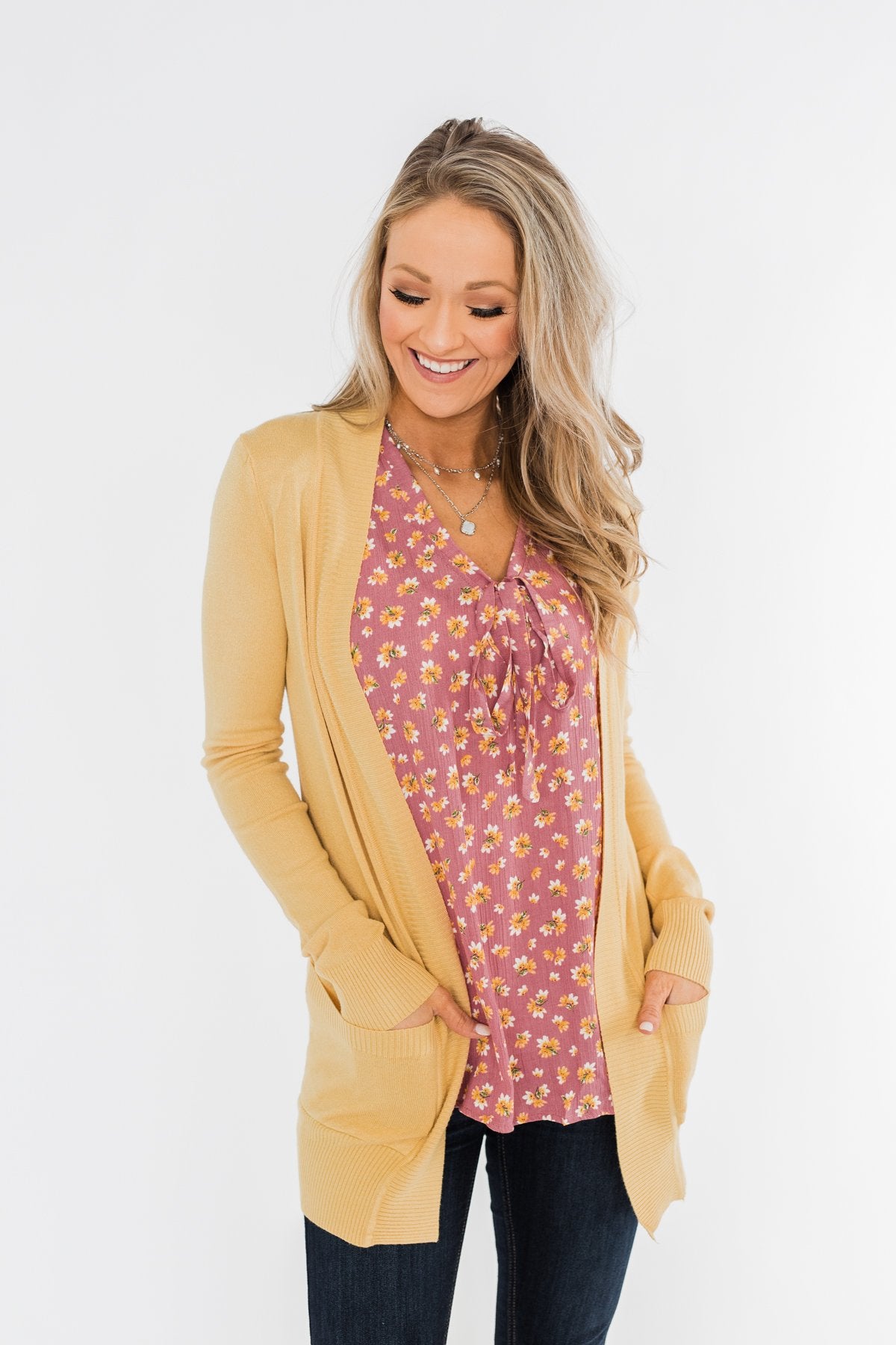 Light Weight Open Front Cardigan- Golden Yellow