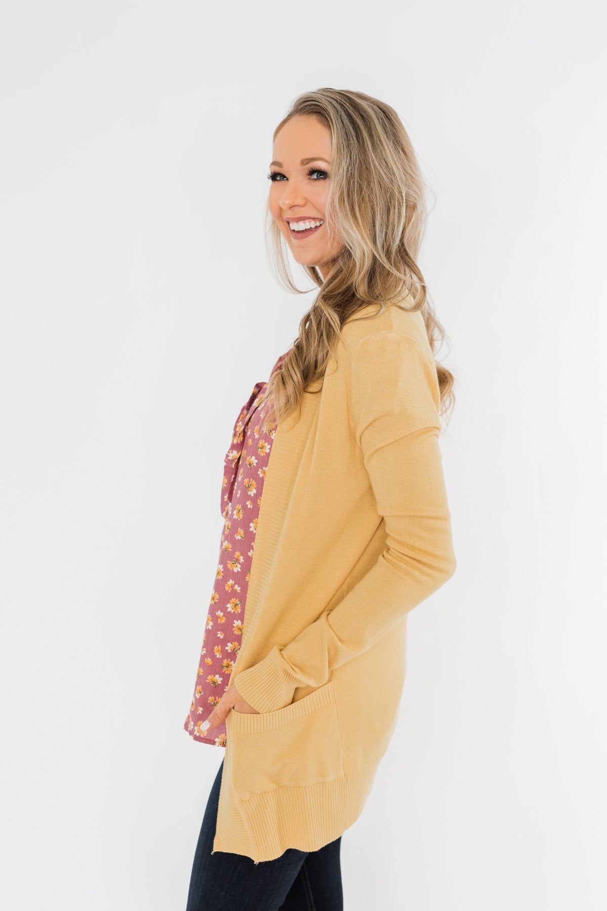 Light Weight Open Front Cardigan- Golden Yellow