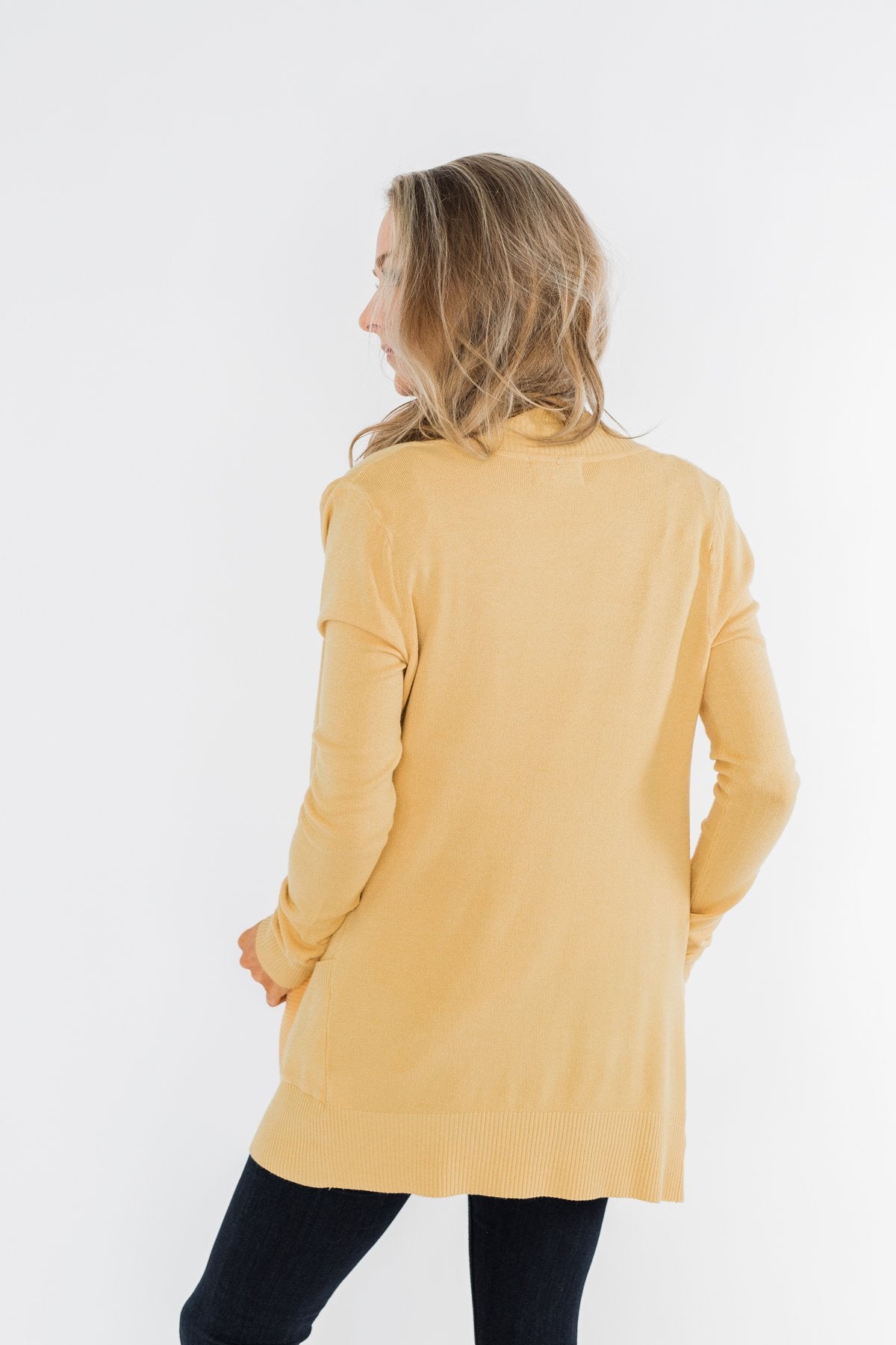 Light Weight Open Front Cardigan- Golden Yellow