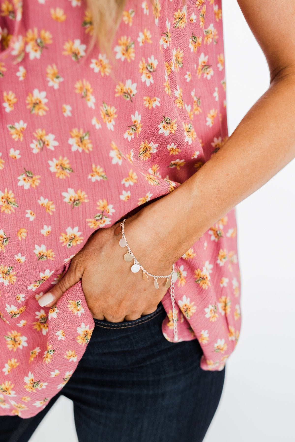 Single Circle Pendant Bracelet- Gold & Silver