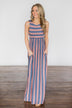 Beach Daze Striped Maxi Dress ~ Mauve & Denim