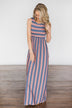 Beach Daze Striped Maxi Dress ~ Mauve & Denim
