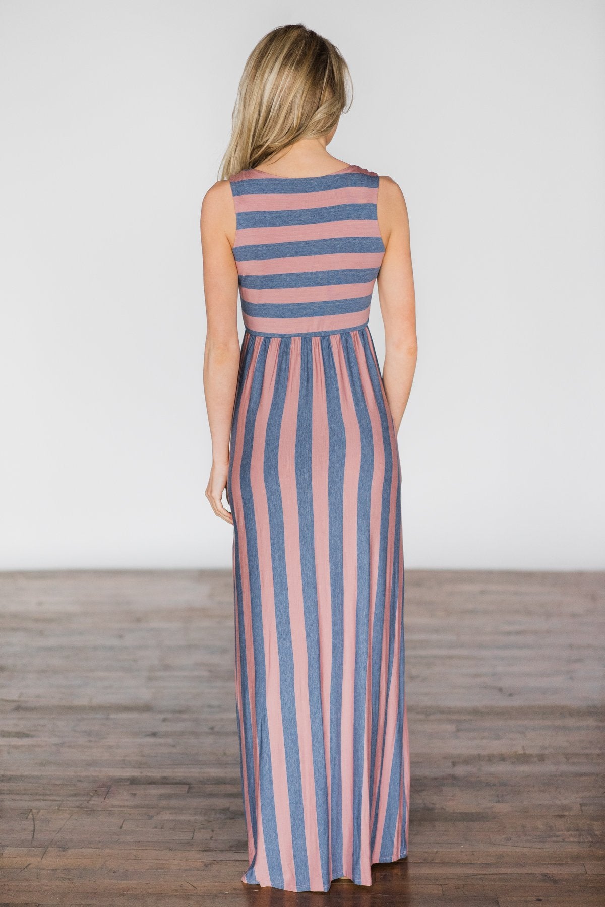 Beach Daze Striped Maxi Dress ~ Mauve & Denim