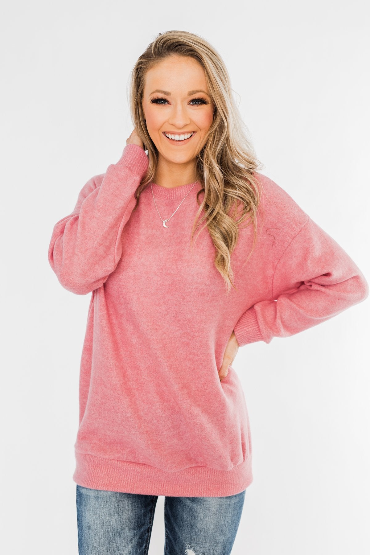 Another Day Long Sleeve Knit Sweater- Pink