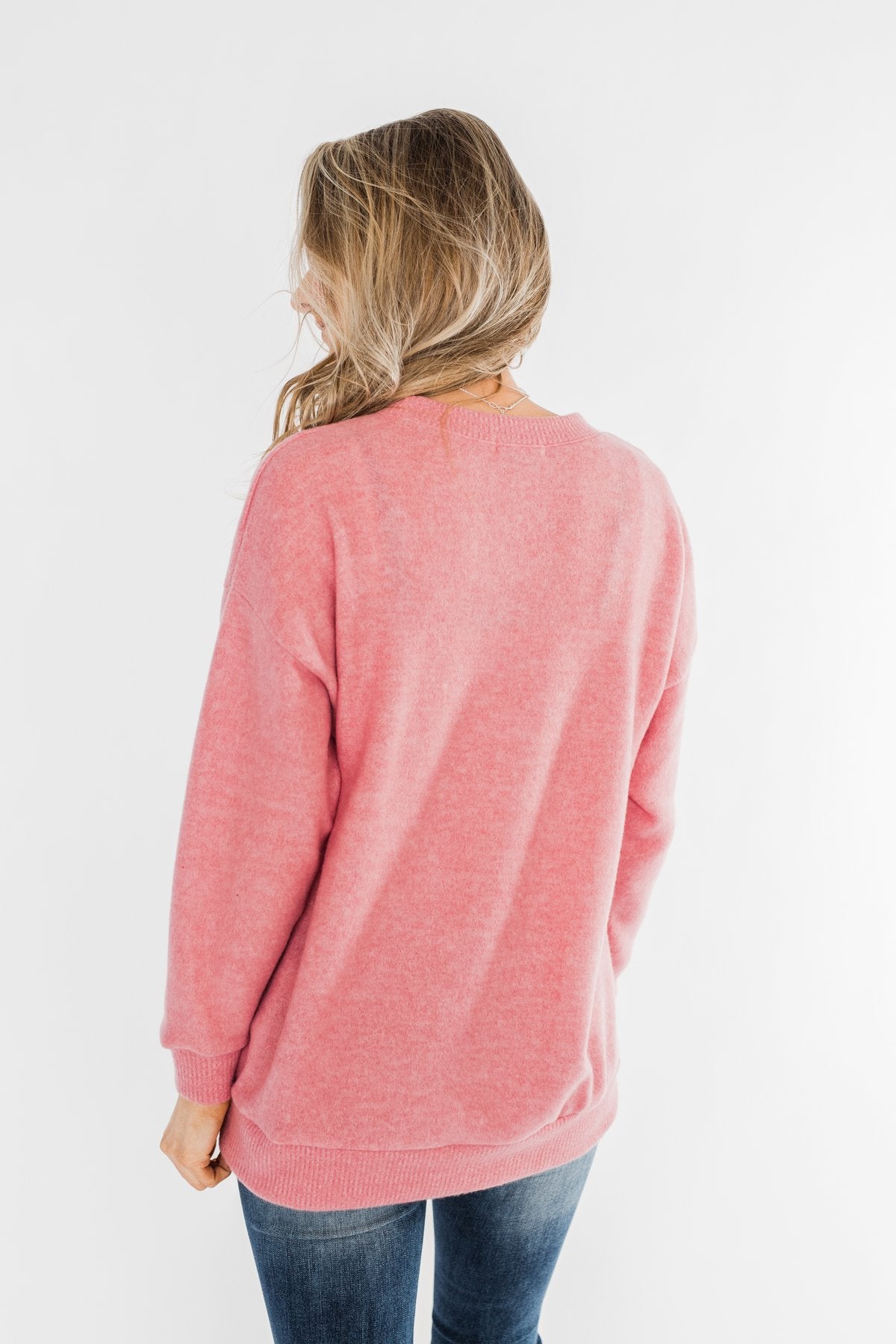 Another Day Long Sleeve Knit Sweater- Pink