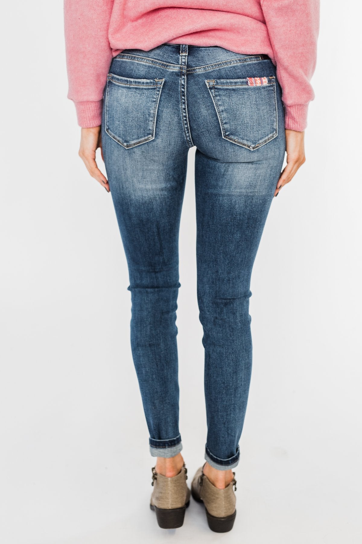 KanCan Distressed Skinny Jeans- Aztec Patch