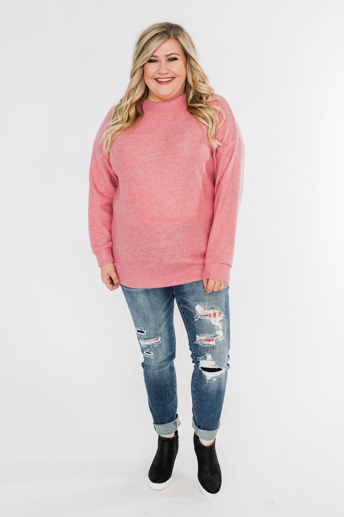 Another Day Long Sleeve Knit Sweater- Pink