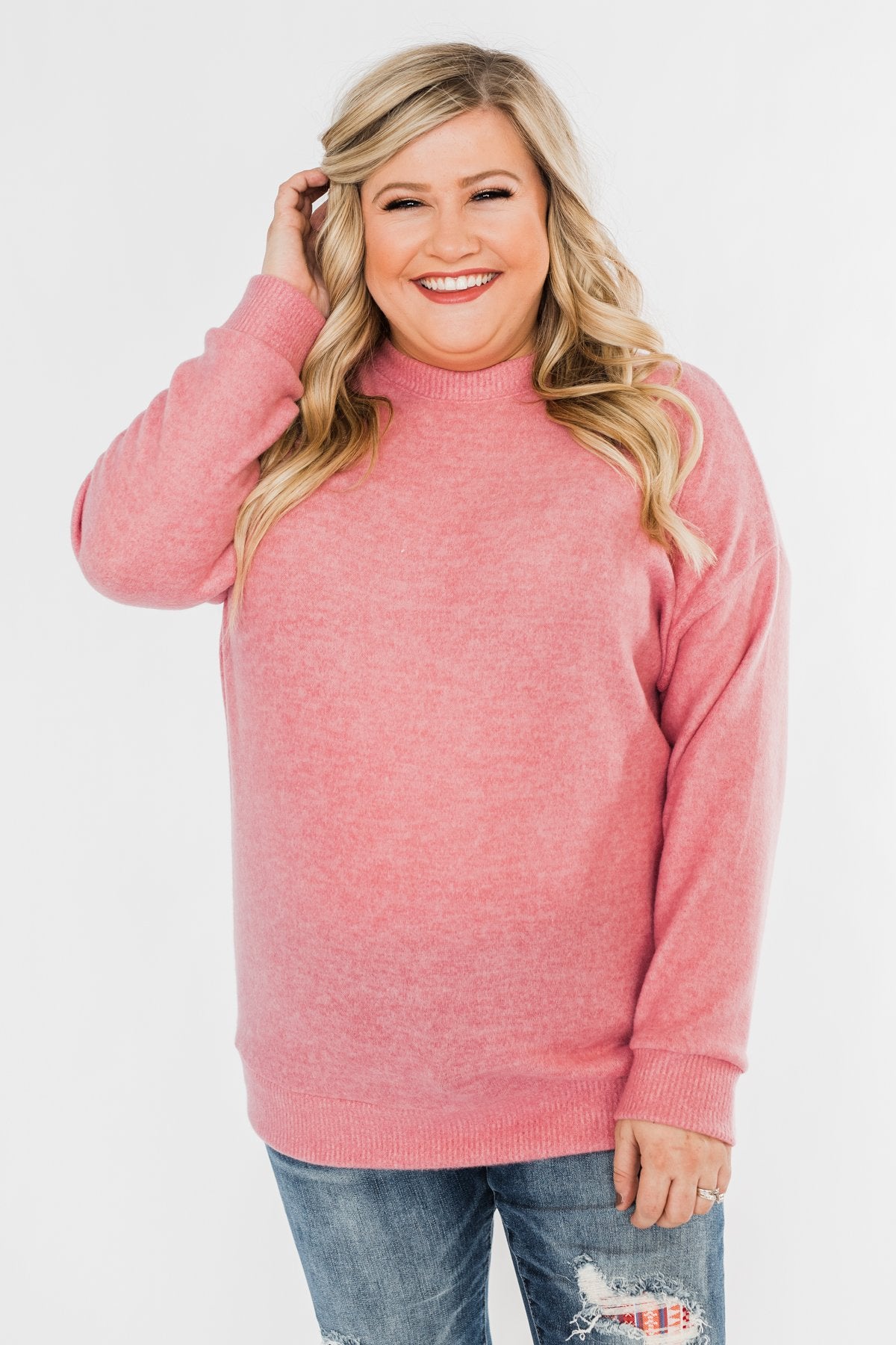 Another Day Long Sleeve Knit Sweater- Pink