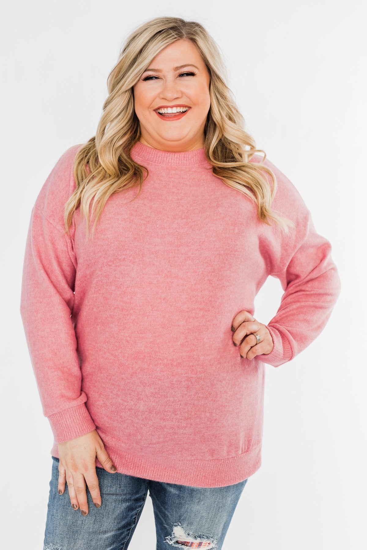 Another Day Long Sleeve Knit Sweater- Pink