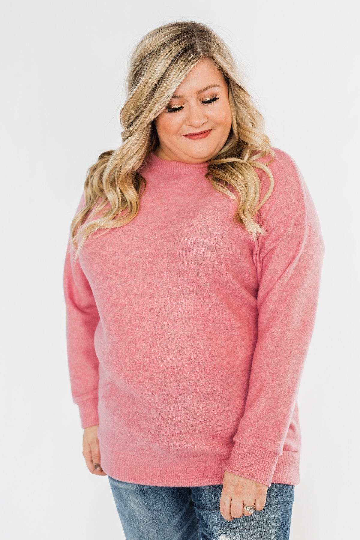Another Day Long Sleeve Knit Sweater- Pink