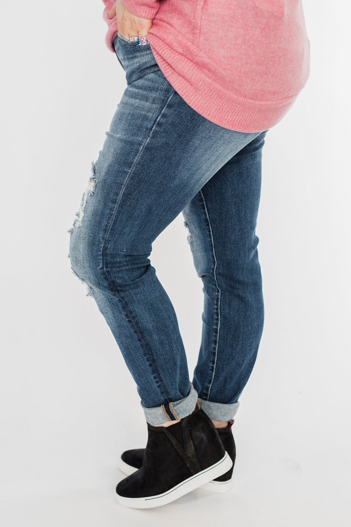 KanCan Distressed Skinny Jeans- Aztec Patch
