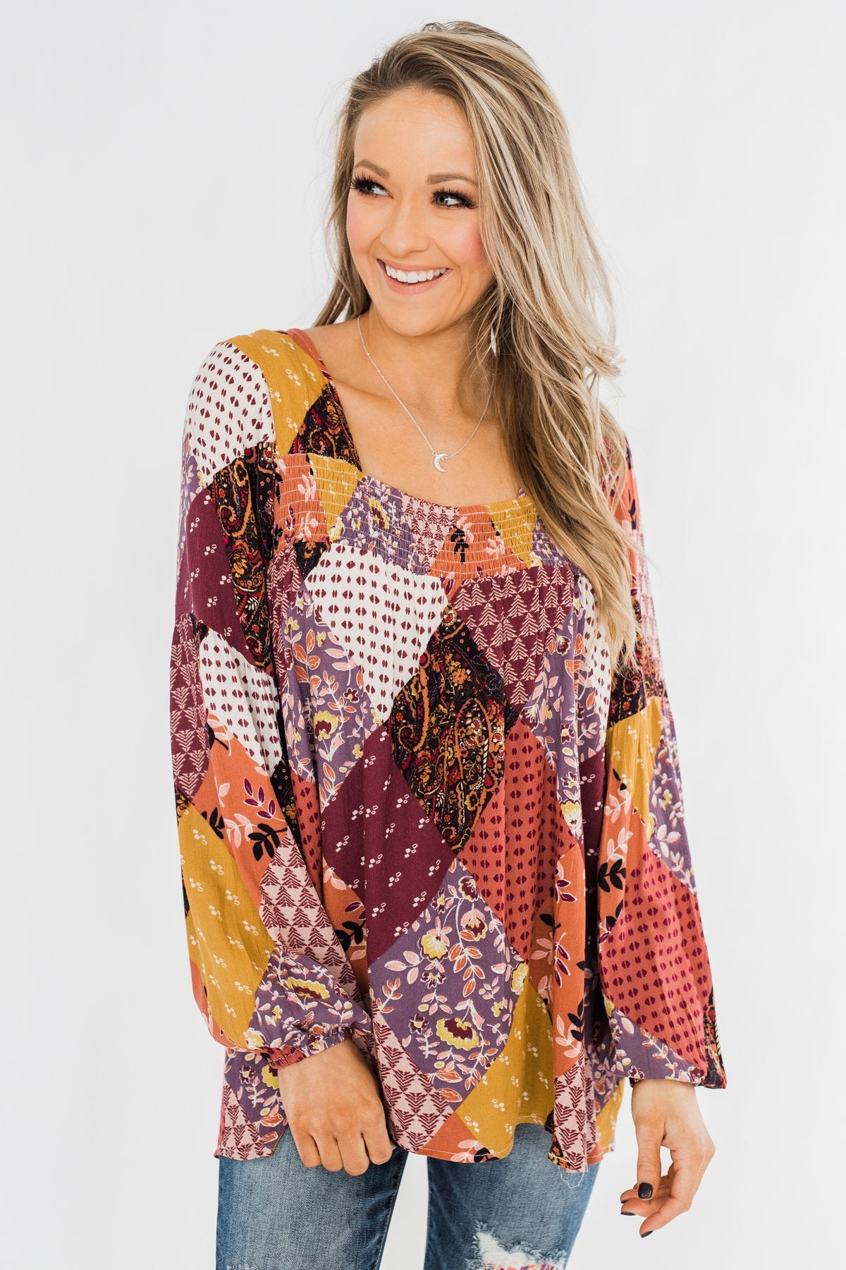 Wandering Free Printed Blouse- Purple Tones