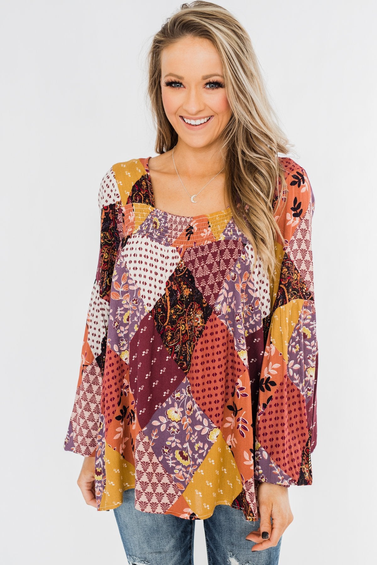Wandering Free Printed Blouse- Purple Tones