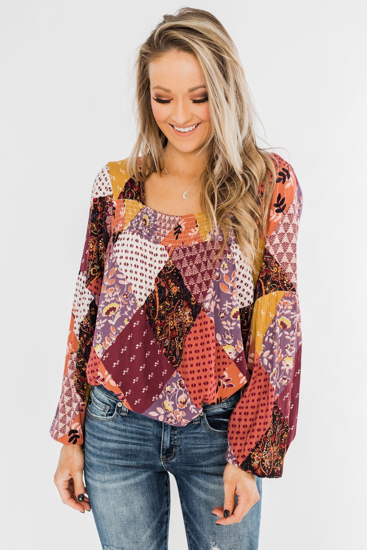 Wandering Free Printed Blouse- Purple Tones