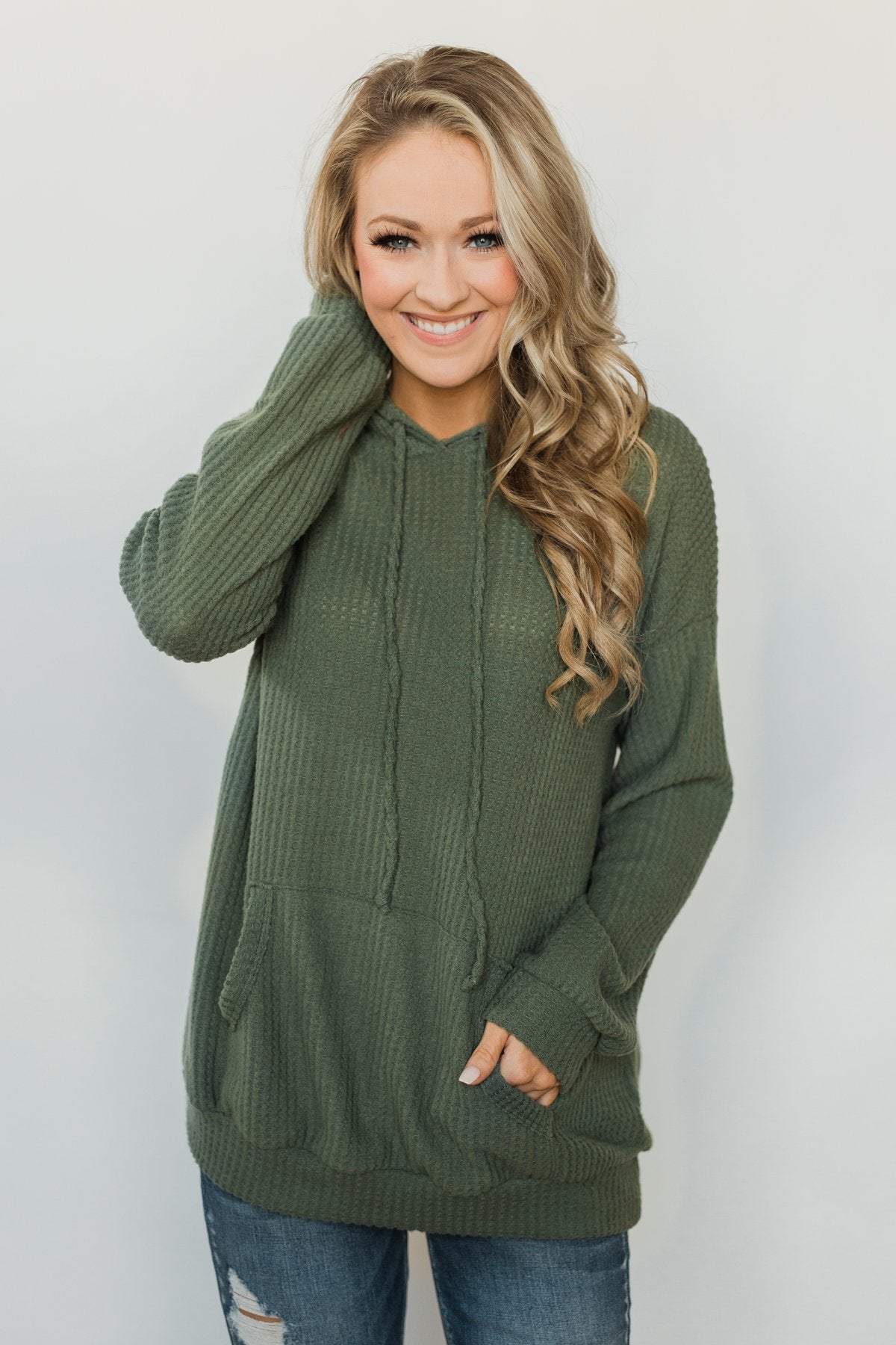 Home for Good Waffle Knit Hoodie - Olive