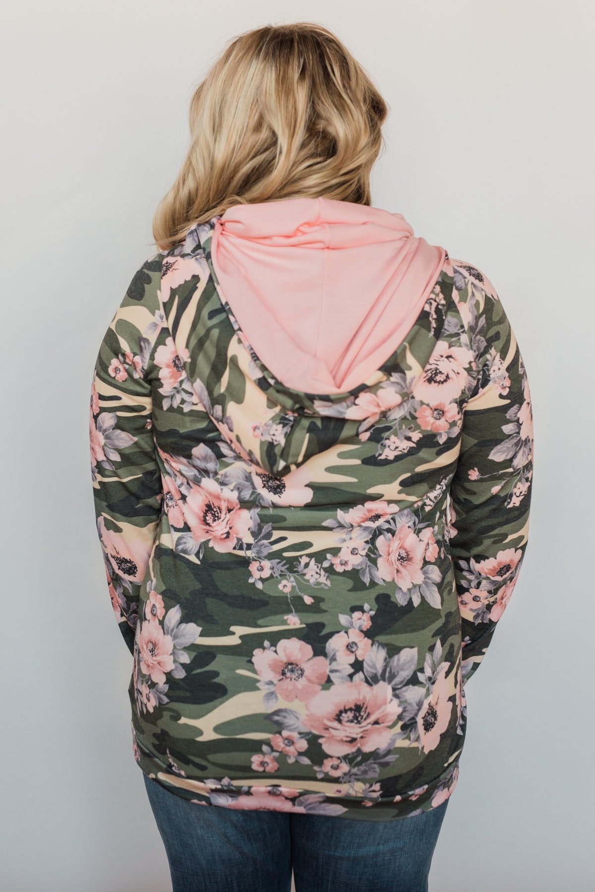 Found By You Camo & Floral Hoodie - Blush