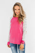 Loving Life Striped Sweater- Bubblegum Pink & Ivory