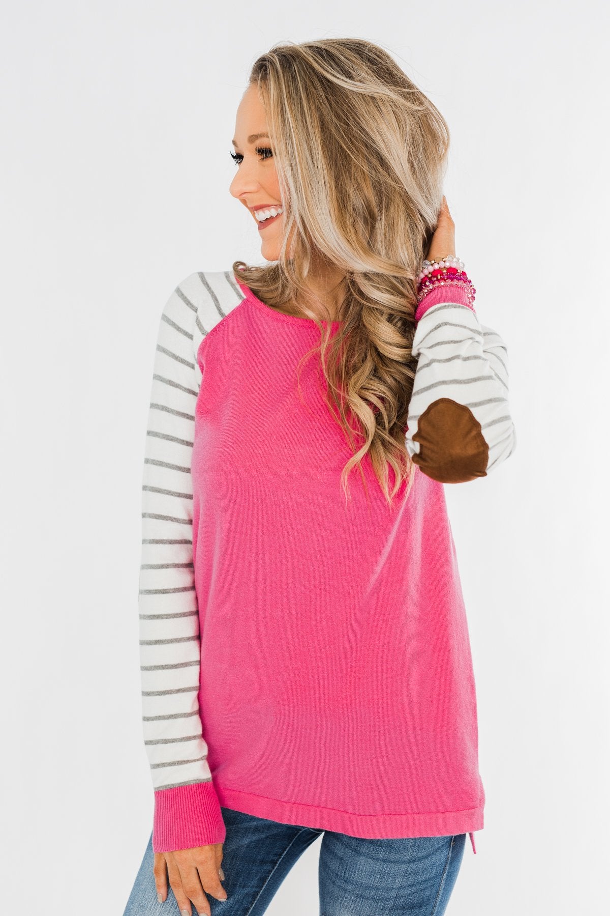 Loving Life Striped Sweater- Bubblegum Pink & Ivory