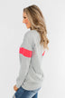 Make No Mistake Long Sleeve Top- Grey & Neon Pink