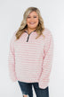 Quarter Zip Striped Sherpa- Pink & Ivory