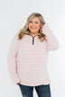 Quarter Zip Striped Sherpa- Pink & Ivory