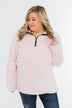 Quarter Zip Striped Sherpa- Pink & Ivory