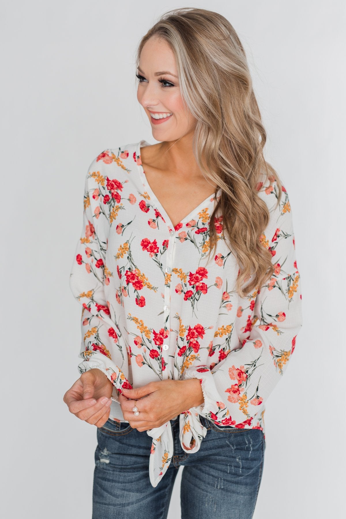 Floral Fantasy Tie Blouse - Off White