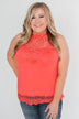 To Be Loved Lace Tank Top - Dark Coral