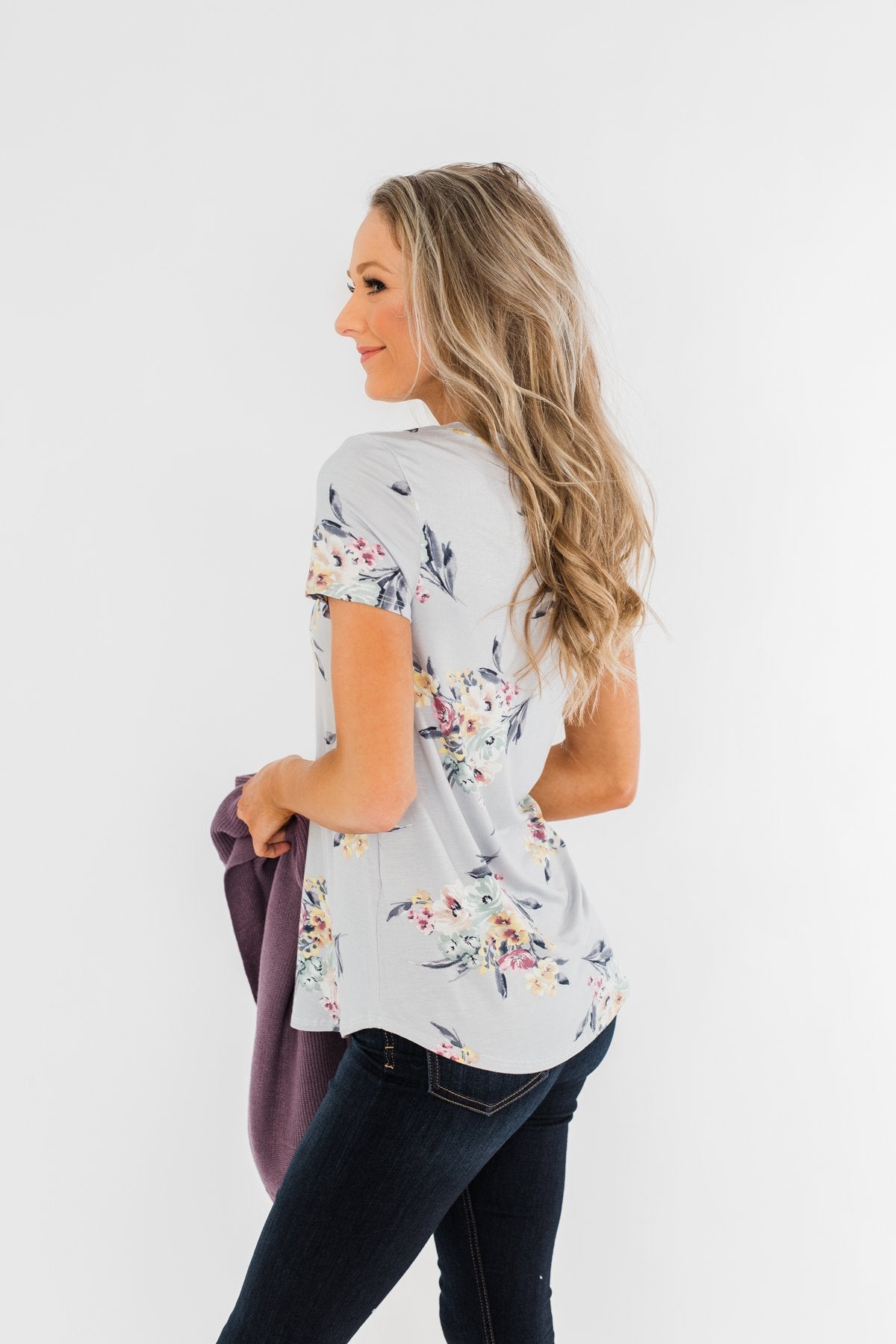 Lavish In Love Floral Top- Light Silver Purple