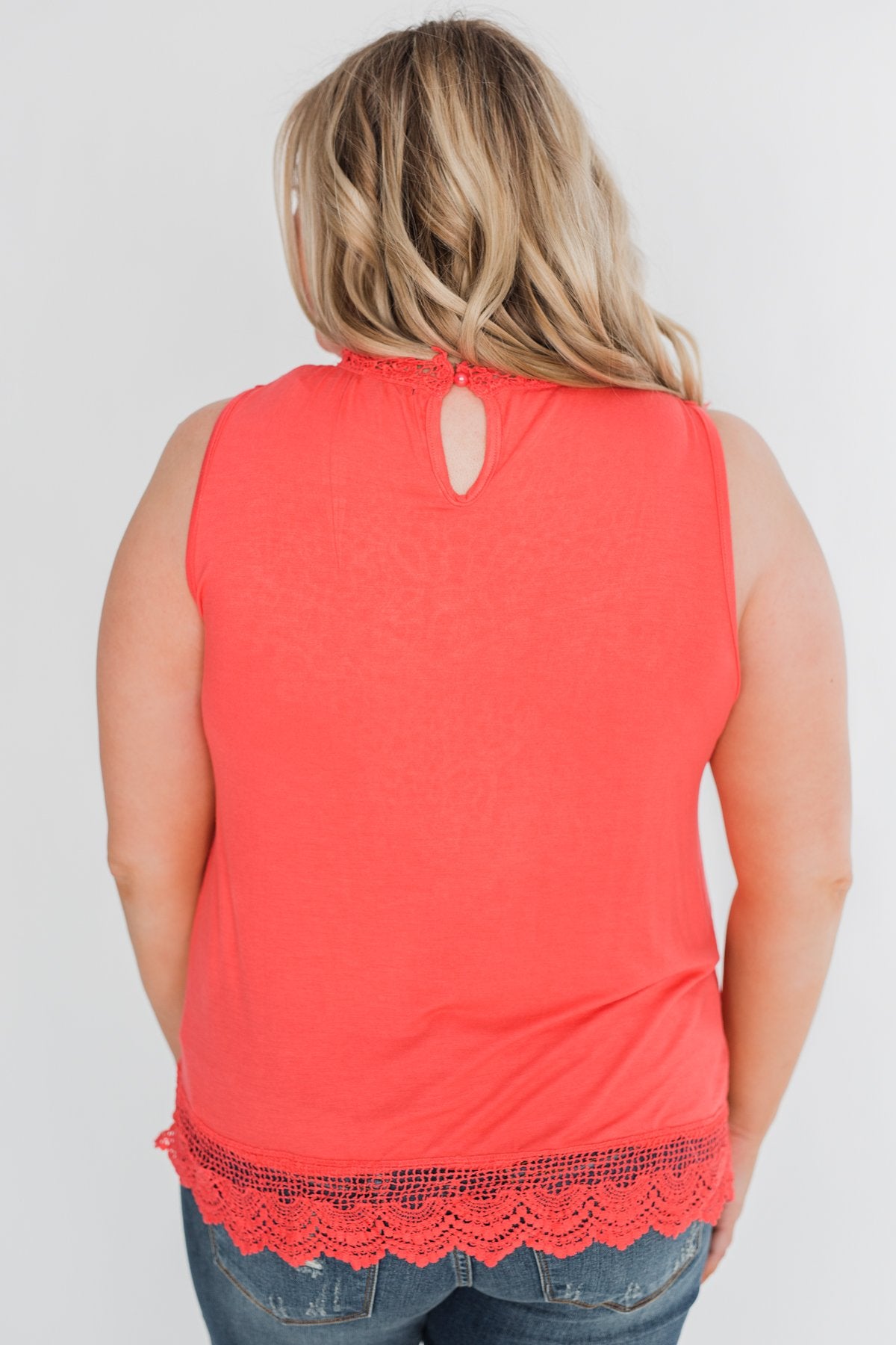 To Be Loved Lace Tank Top - Dark Coral