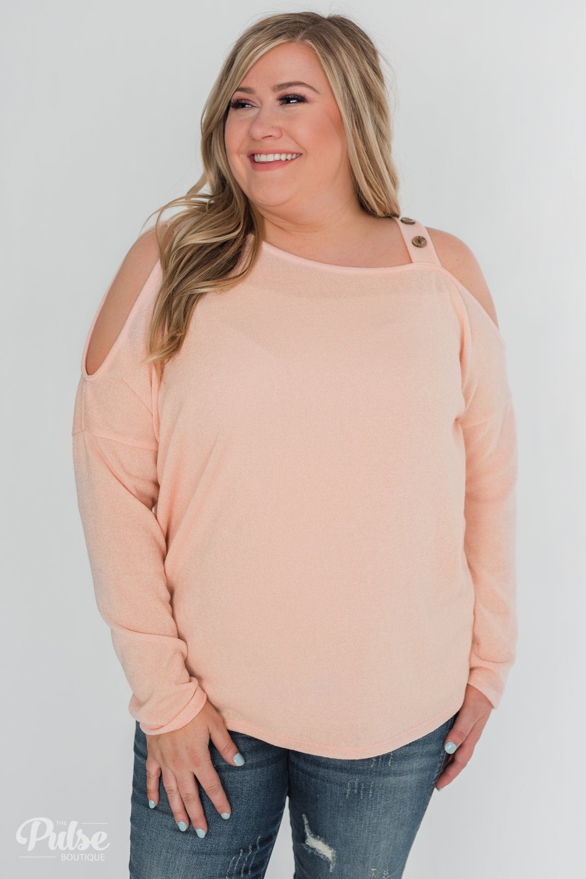Sight To See Cold Shoulder Top- Peach