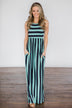 Beach Daze Striped Maxi Dress ~ Aqua & Navy
