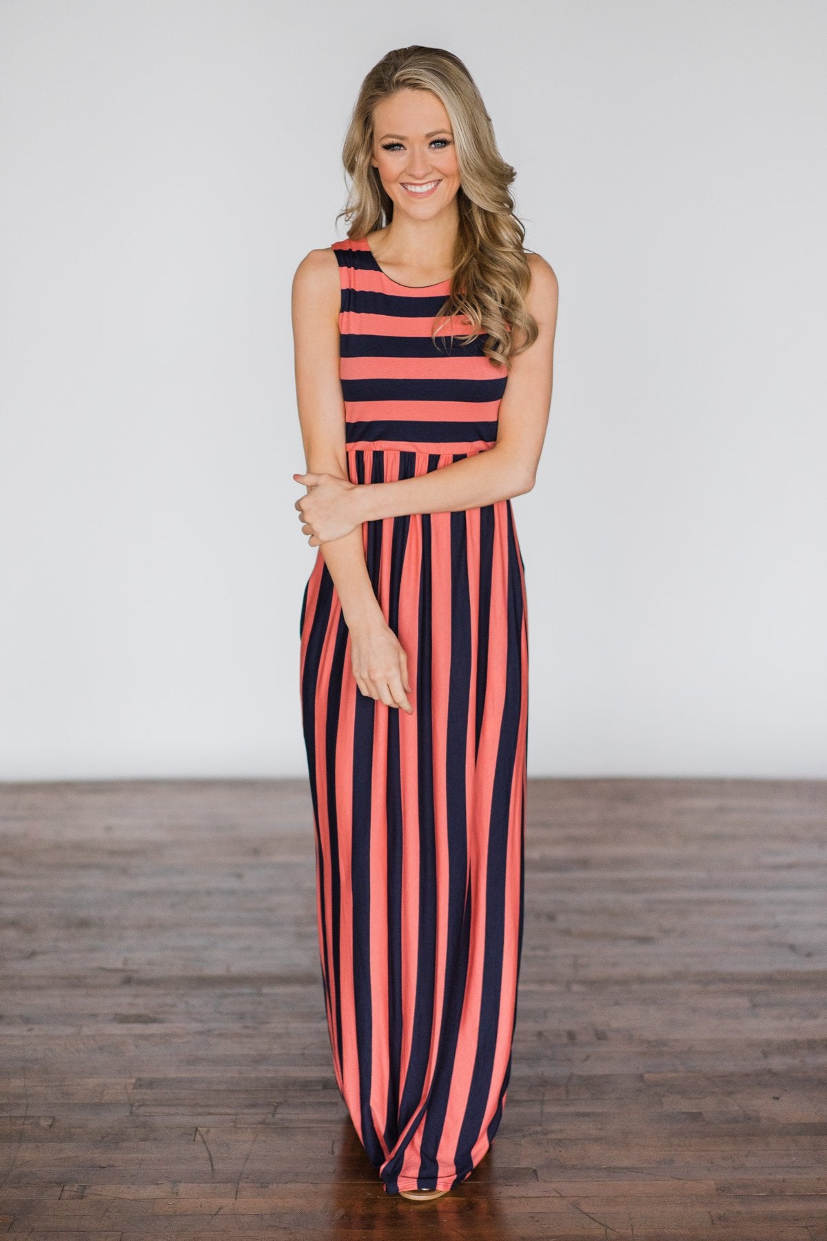 Beach Daze Striped Maxi Dress ~ Navy & Coral Beach Daze Striped Maxi Dress ~ Navy & Coral
