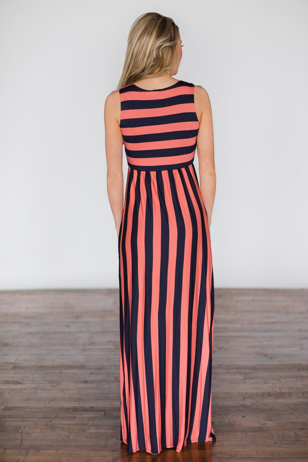 navy blue and red striped maxi dress Kane Ribbed Maxi Dress in Navy Stripe