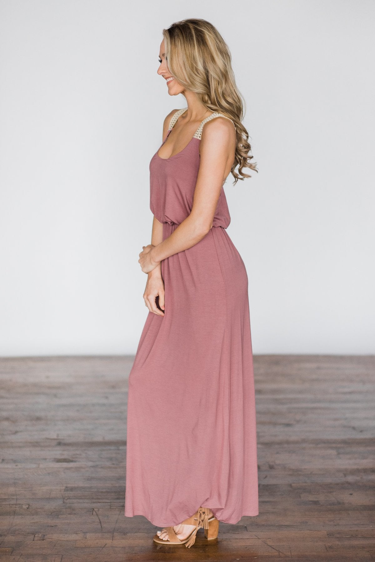 Gone Coastal ~ Mauve Crochet Racerback Maxi Dress