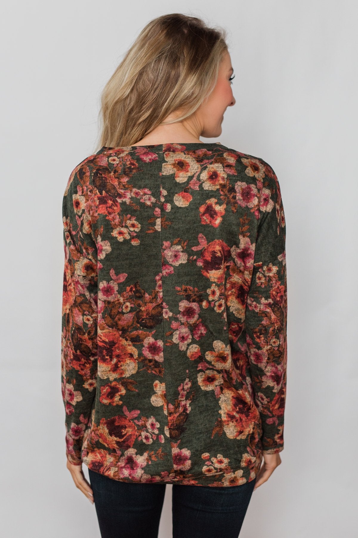 Just For You Floral Pullover Top- Olive