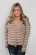 Simple Occasion Striped Button Top- Taupe