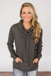 Solid Charcoal Cowl Neck Top
