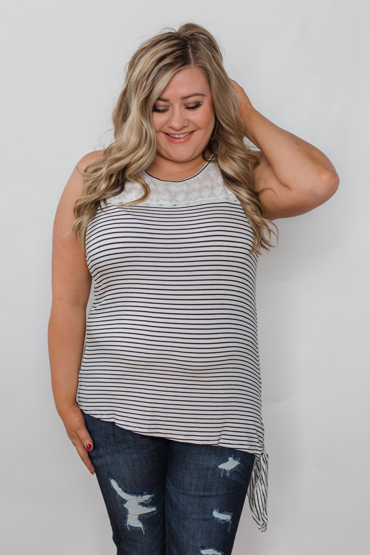 Always More Lace Trimmed Stripe Tank - Ivory & Black