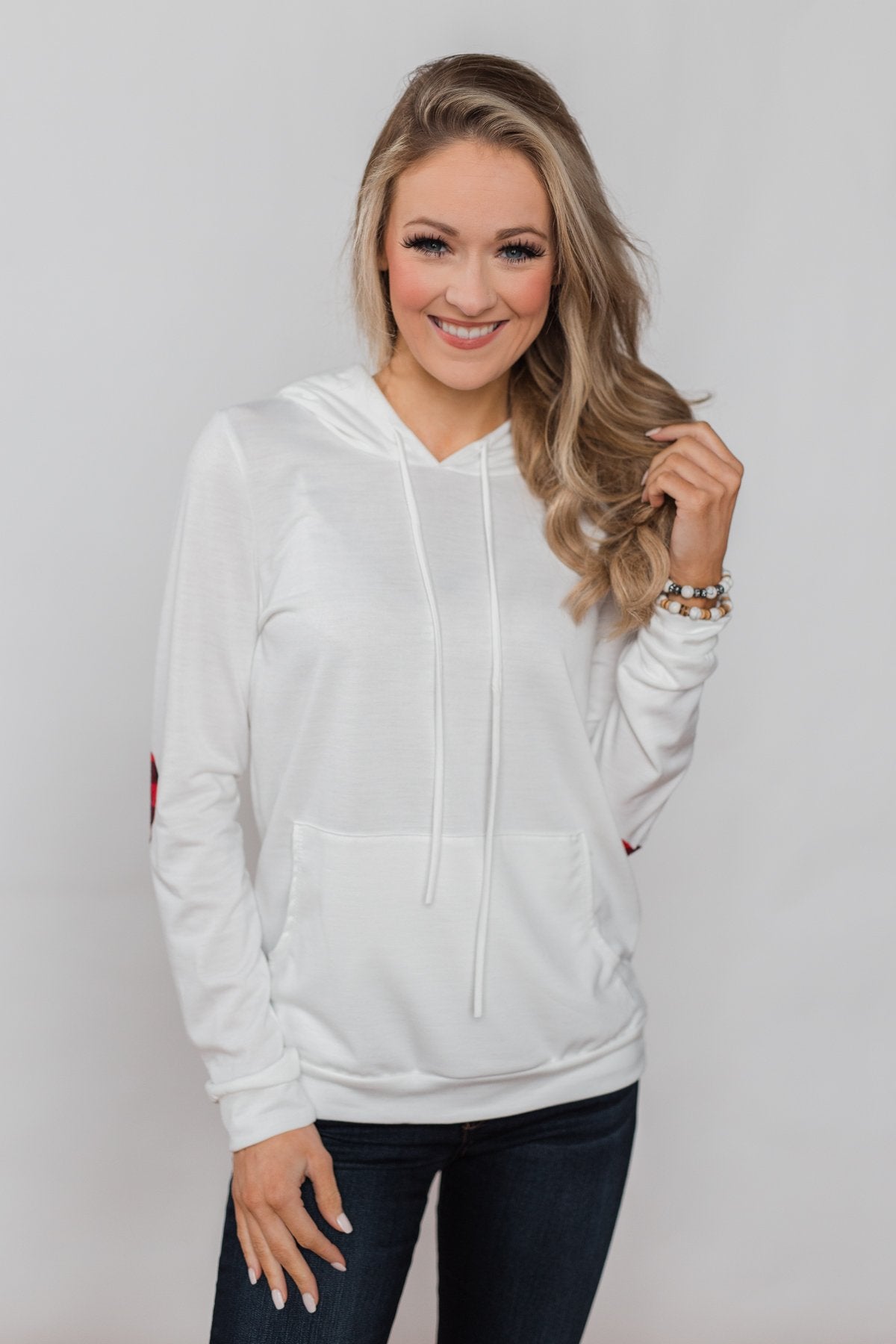 Near to my Heart Elbow Patch Hoodie- Ivory