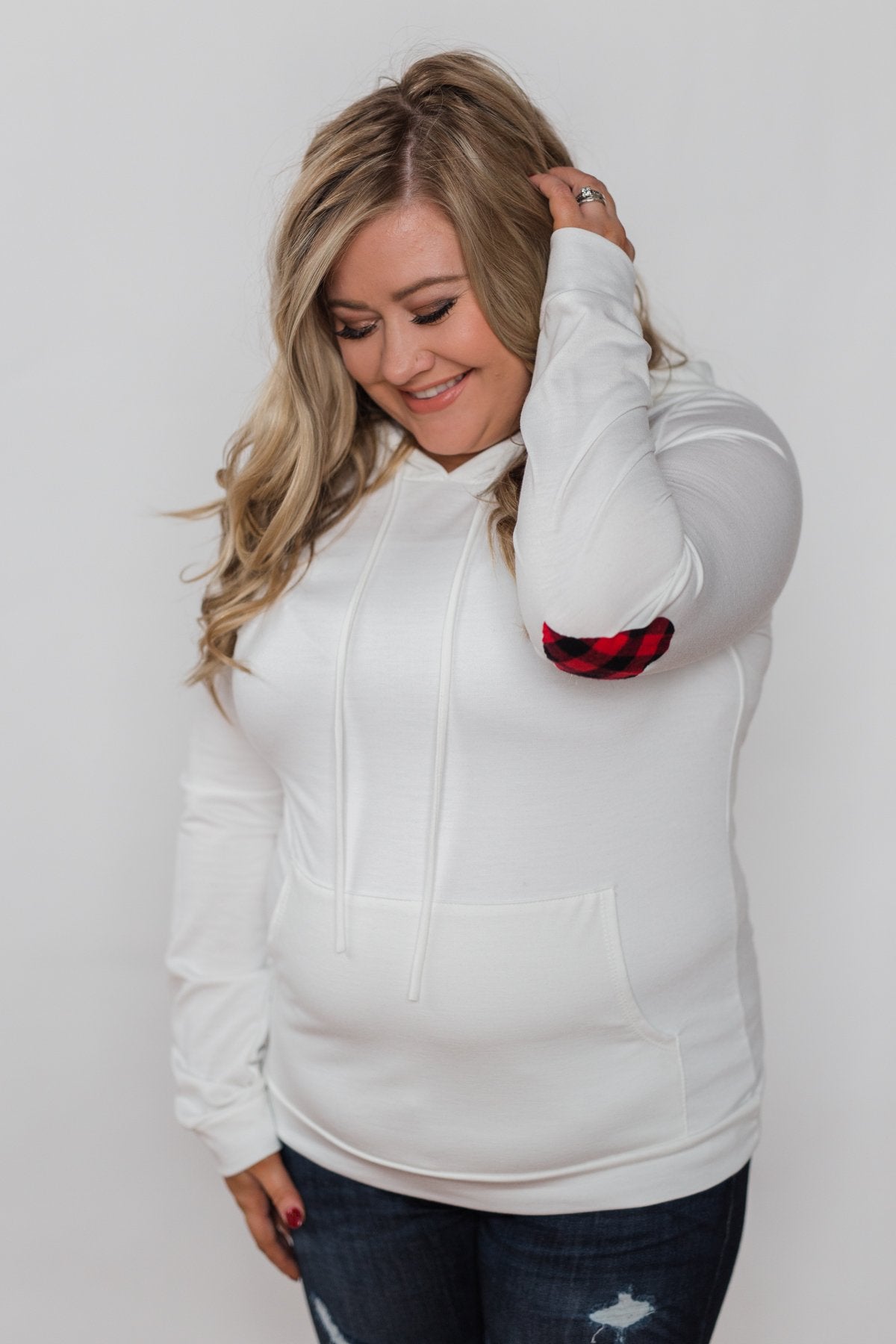 Near to my Heart Elbow Patch Hoodie- Ivory