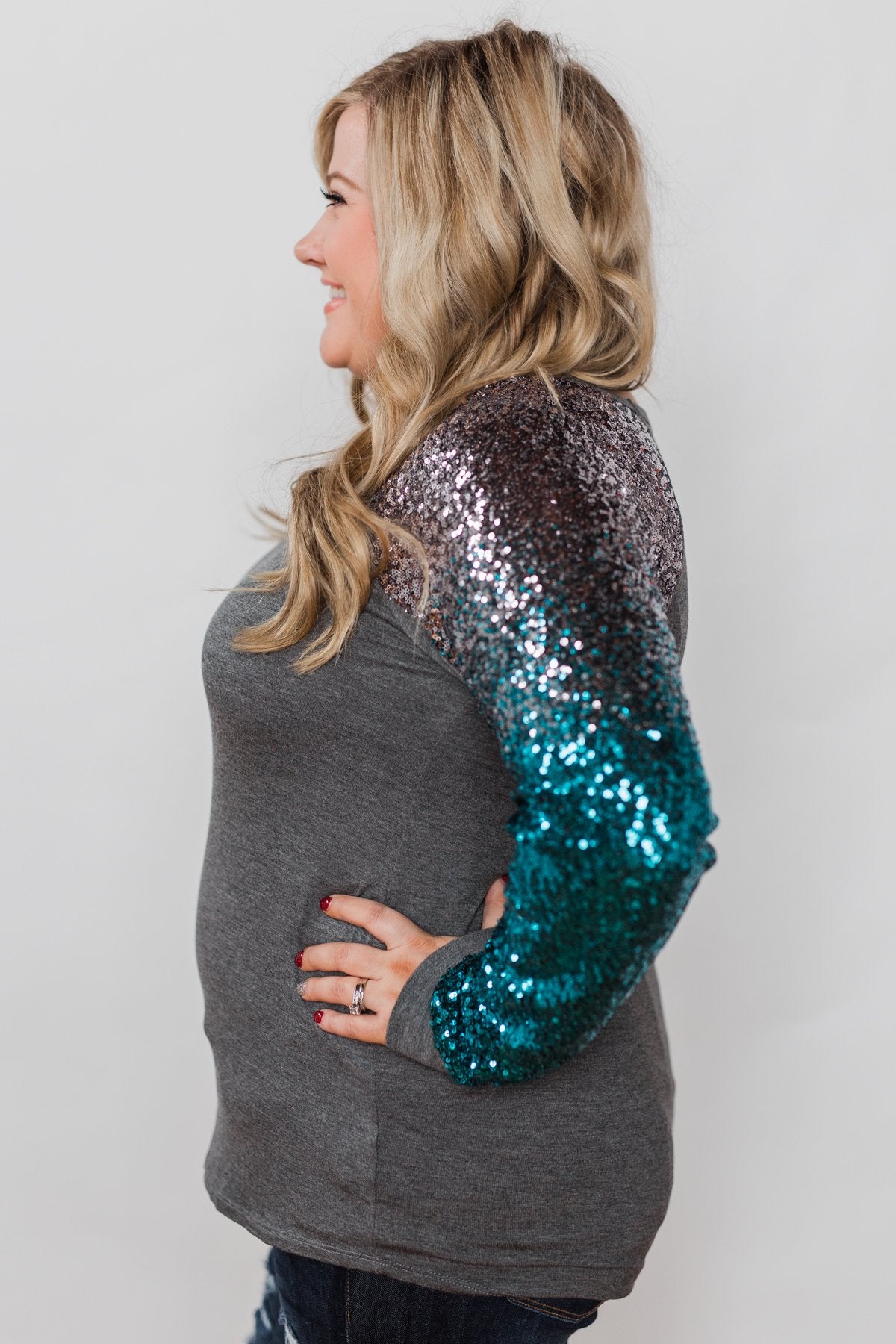 Shine Bright Sequin Top- Charcoal