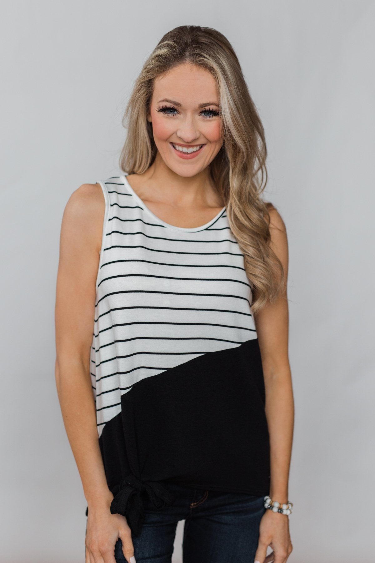 Time of Our Lives Striped Tank - Black & White